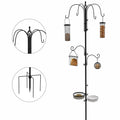 Wild Bird Feeding Station with 6 Hooks and 4 Feeders for Garden Outdoor Use, Black