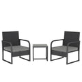 Rattan Garden Bistro Set for Two with Cushions and Glass Table for Small Spaces Black AOSOM