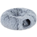 2 in 1 Donut Cat Tunnel Bed with Toy Ball and Door Hole for Indoor Play, Light Grey