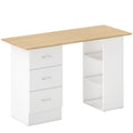 Computer Desk with 3 Storage Shelves and Drawers for Home Office Organisation, Natural Wood White