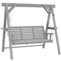 Wooden Garden Swing Bench with Side Tables for Relaxing Outdoors Seats 3 Fir Wood, Dark Grey Outsunny