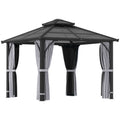 3m x 3m Hardtop Garden Gazebo with Polycarbonate Roof and Netting Dark Grey by Outsunny