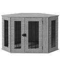 2 in 1 Wooden Dog Crate and Side Table with Soft Cushion for Indoor Use Grey