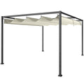 4 x 3m Metal Pergola With Retractable Roof Shade Ideal For Patio Or Garden Use Cream White AOSOM