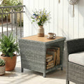 Side Table For Patio with 2-Tier Storage PE Rattan - 45W x 45D x 43H cm Outsunny