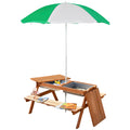 Kids Wooden Picnic Table with Benches Sand and Water Play Adjustable Parasol by Outsunny