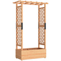 Wooden Raised Planter Bed With Trellis For Climbing Plants And Herbs Garden Use Brown Outsunny