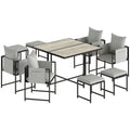 Garden Dining Set 8 Seater Space Saving Cube with Cushions and Storage, Black/Grey Outsunny