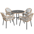 Light Brown 5 Piece Rattan Patio Dining Set with Cushions and Glass Table by Outsunny