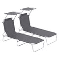 Dark Grey Foldable Sun Loungers Set of 2 with Adjustable Backrest and Shade for Garden AOSOM