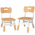 Two kids desk chairs with cut-out handle backrests on a plain background
