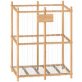 Wooden stuffed animal storage frame with elastic cords on a white background