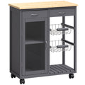 Front view of the grey kitchen trolley with bamboo worktop