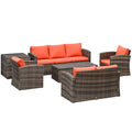 6 Seater Rattan Garden Furniture Set with Cushions and Storage Table by Outsunny