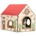 Two in One Cat House with Scratching Board and Catnip for Indoor Cats Brown