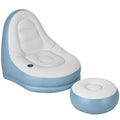 Inflatable Chair and Footstool Set for Quick Extra Seating Indoors or Outdoors White and Blue