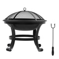 Outsunny Outdoor Fire Pit, Firepit with Mesh Lid, Poker, for Camping, Bonfire, Picnic, Black AOSOM