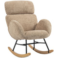 Homcom light brown upholstered rocking chair studio shot showing the curved headrest and armrests