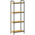 4 Tier Freestanding Bamboo Storage Shelf For Bathroom Or Kitchen With Slatted Design, Natural and Black Homcom