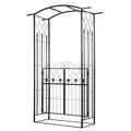 Metal Garden Arch with Gate for Climbing Plants and Roses Outdoor Arbour, Black