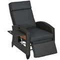 Grey Outdoor Reclining Garden Chair with Footrest Cushion and Side Tray for Relaxing