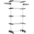 Black Four Shelf Collapsible Clothes Airer With Side Arms and Wheels by HOMCOM
