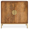 Carved mango wood sideboard with gold metal legs, studio shot