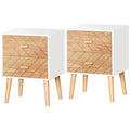 Set of 2 Modern Bedside Tables with Drawer and Wooden Legs Ideal for Bedroom Storage White