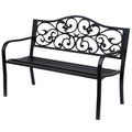 Metal Garden Bench with Decorative Backrest and Armrests for Outdoor Seating Black AOSOM