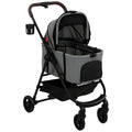 3-in-1 Pet Stroller for Small Dogs or Cats with Foldable Frame and Washable Cushion Grey Black Pawhut