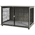 Extra Large Dog Crate Table with Lockable Door and Washable Cushion for Indoor Use Grey