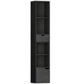 Tall Narrow 6 Tier Bookcase with Drawer and Cupboard for Home Storage Black AOSOM