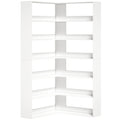 Corner Bookcase with 7 Open Shelves for Small Room Storage White Wood Effect