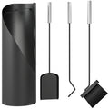 4 Piece Metal Fireplace Tool Set with Bucket and Broom Ideal for Logs and Ashes Silver