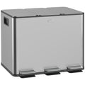 Kitchen Pedal Bin with Three Compartments for Easy Waste and Recycling Sorting Silver Tone AOSOM