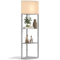 Grey Corner Floor Lamp with Shelves Tall Standing Light for Living Room Pull Chain Switch by HOMCOM