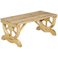 2 Seater Wooden Garden Bench with Rustic Slatted Seat and Decorative Wheel Legs for Patio