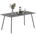 Grey 6 Seater Outdoor Dining Table with Slatted Top and Steel Frame