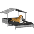Extendable Elevated Rattan Dog Bed With Water Resistant Roof and Cushion Charcoal Grey by PawHut