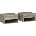 Set of Two Floating Bedside Tables with Drawer and Shelf Brown Wood Effect by HOMCOM