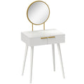 White Dressing Table with Round Mirror and Storage Drawer by Homcom