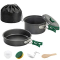 Camping Cookware Set for Two with Quick-Heating Pans and Space-Saving Nesting Design Grey Green