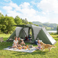 4-6 Person Waterproof Tunnel Camping Tent With 2 Bedrooms, Living Room & Porch, Green