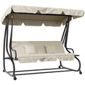 Cream Convertible 3 Seater Swing Chair Bed for Garden and Patio by Outsunny