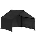 Pawhut black outdoor dog shelter with steel frame and pitched canopy on a white background
