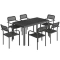 6 Seater Garden Dining Set with Stackable Chairs and Rectangular Table for Garden or Patio, Black Outsunny