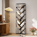 Modern Bookcase For Home Office Organisation - 10 Tiers - Black Metal Frame With Angled Grey Shelves Homcom