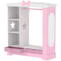 Aiyaplay pink and white kids wardrobe with open shelves, hanging rail and mirror door closed