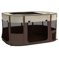 Foldable Dog Playpen with Carry Bag and Ground Stakes for Travel or Home Use, Brown
