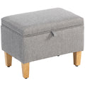 Light Grey Linen Storage Ottoman with Padded Seat and Wooden Legs for Bedroom or Hallway 49W x 33D x 36H cm Homcom